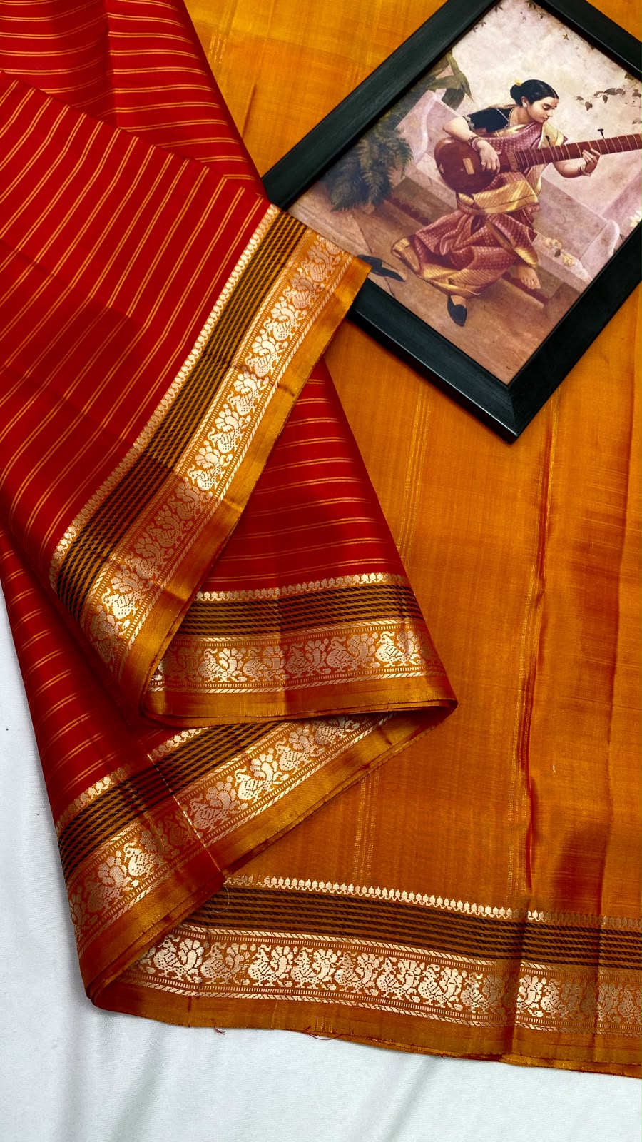 Mango Orange with Deep Red Pure Kanchipuram Traditional Handloom Silk Saree